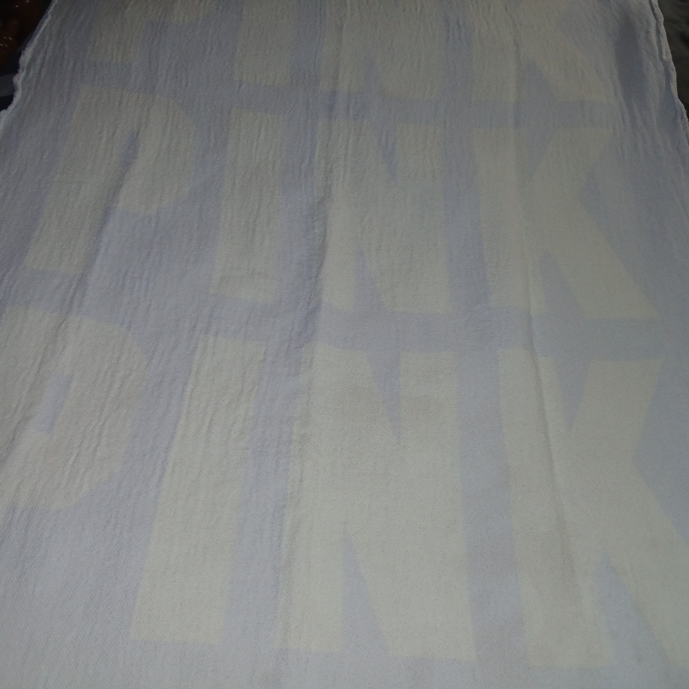 PINK Victoria's Secret 50x60 Beach Towel Light Blue & Yellow Tassles Festival